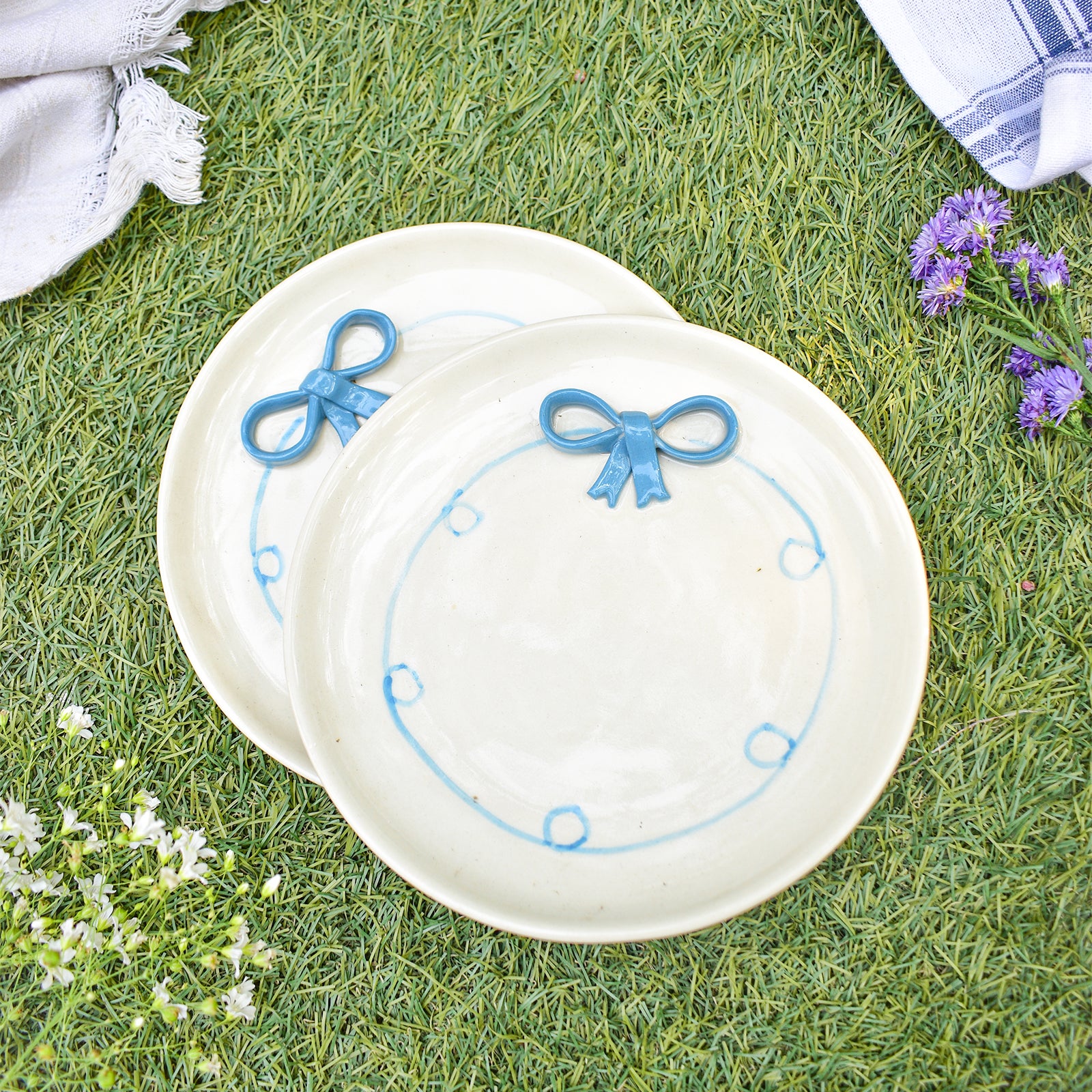 Ceramic Plate - Blue Whimsy Bow