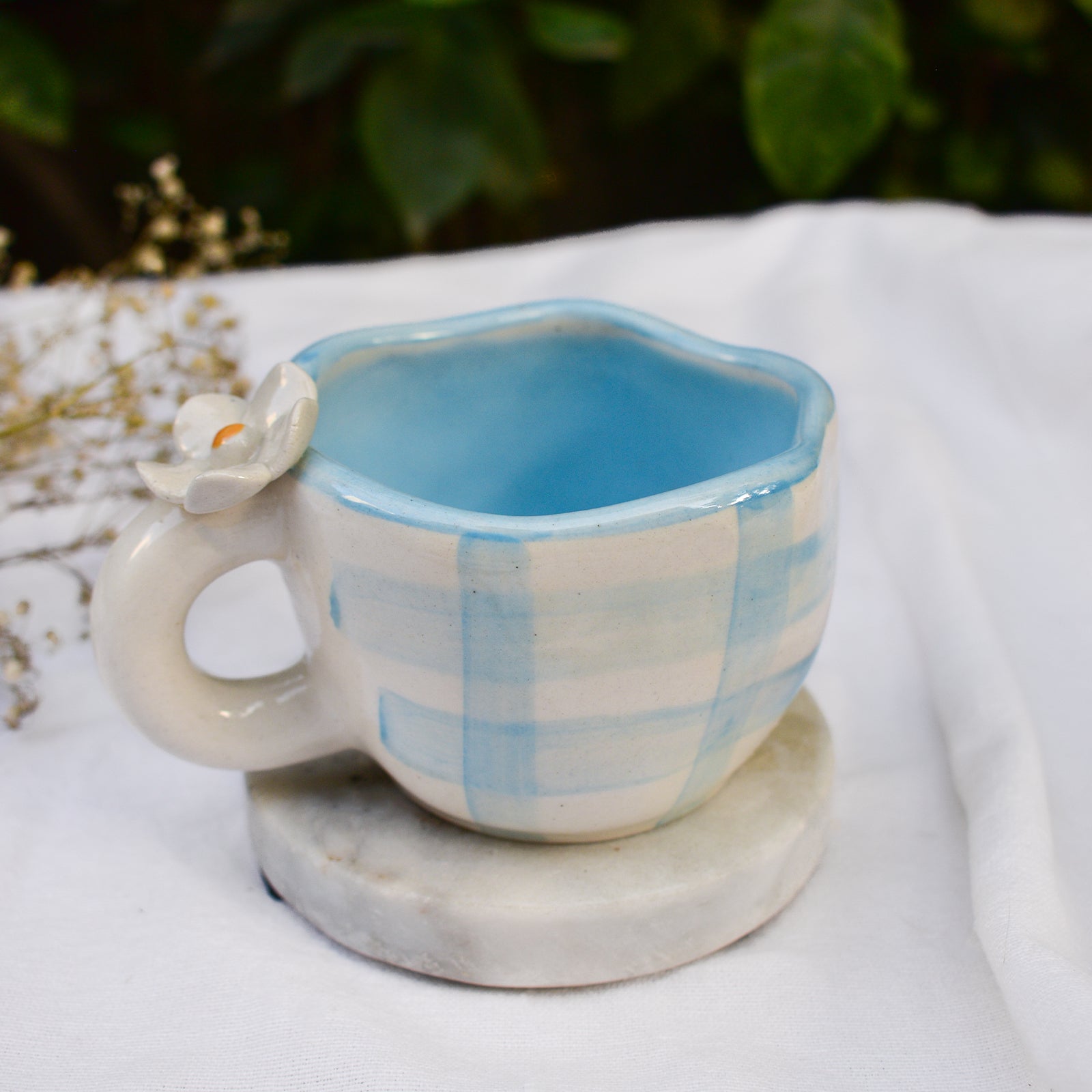 Handmade Ceramic Cups - Daisy (Blue)