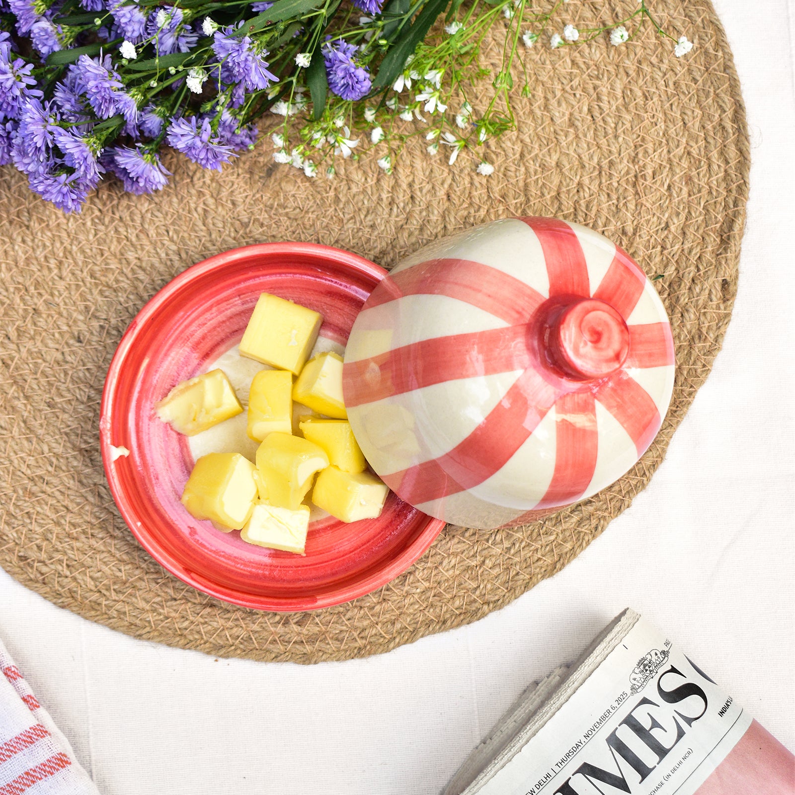 Ceramic Butter Dish - Red Stripe