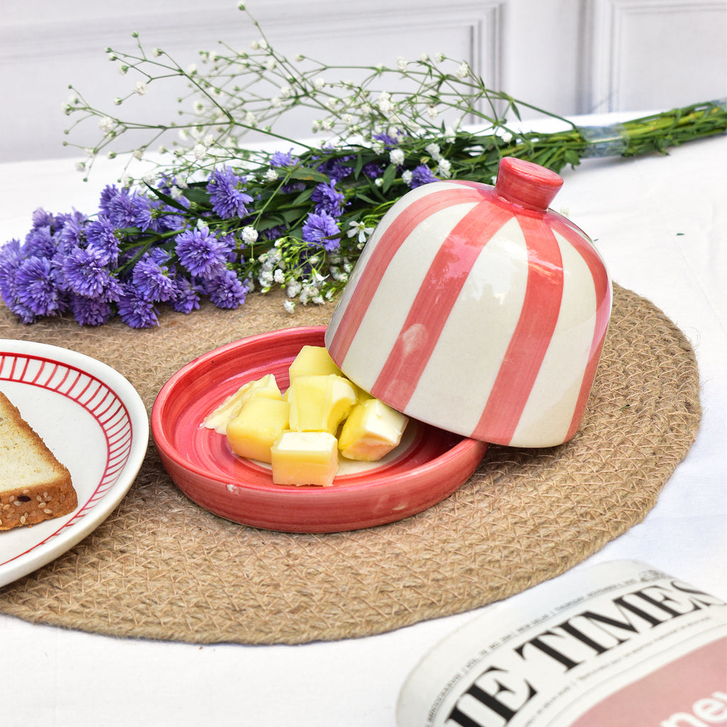 Ceramic Butter Dish - Red Stripe