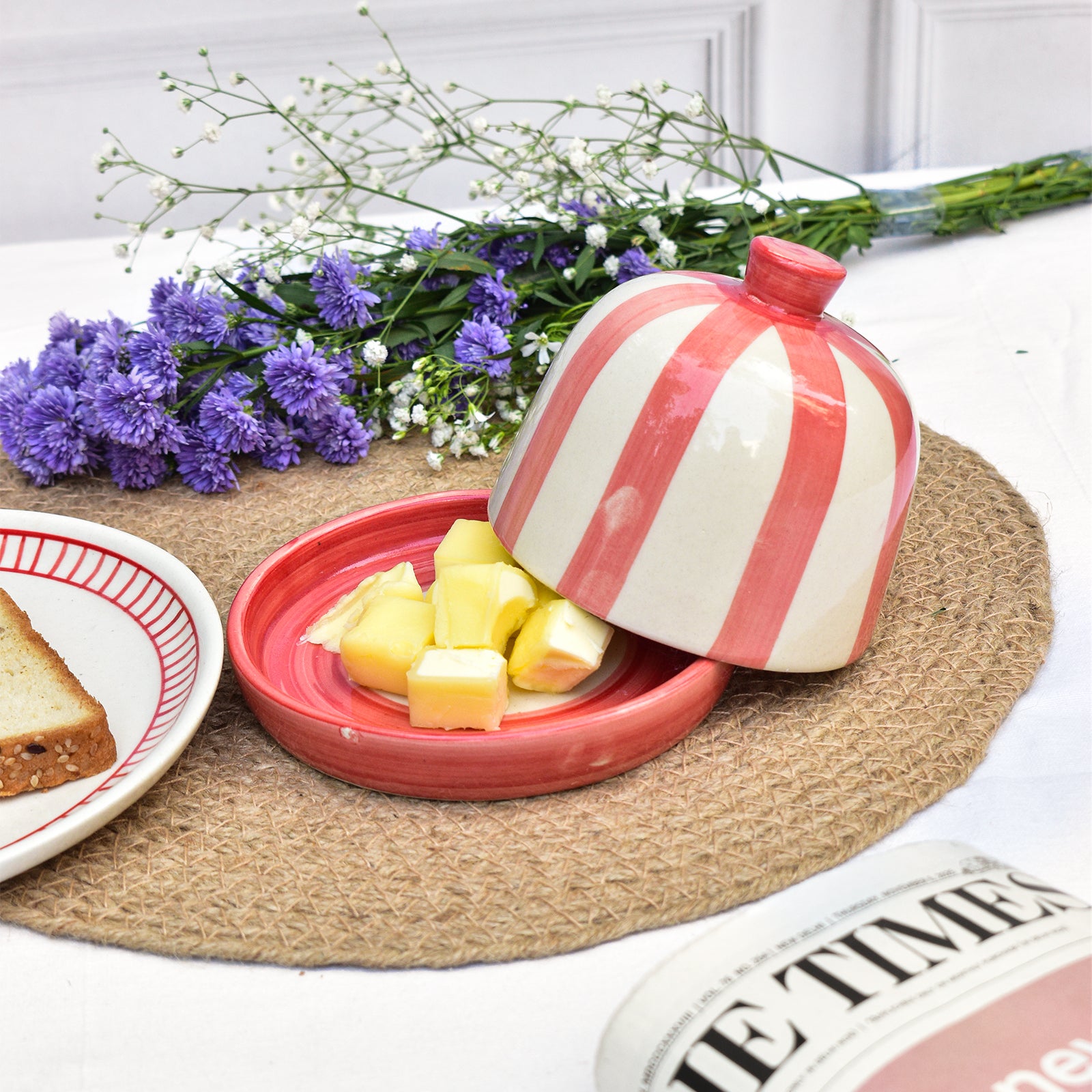 Ceramic Butter Dish - Red Stripe