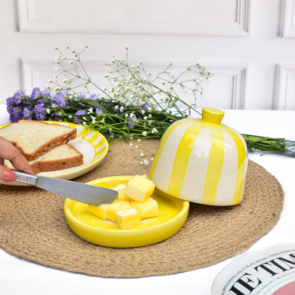 Ceramic Butter Dish - Yellow Stripe