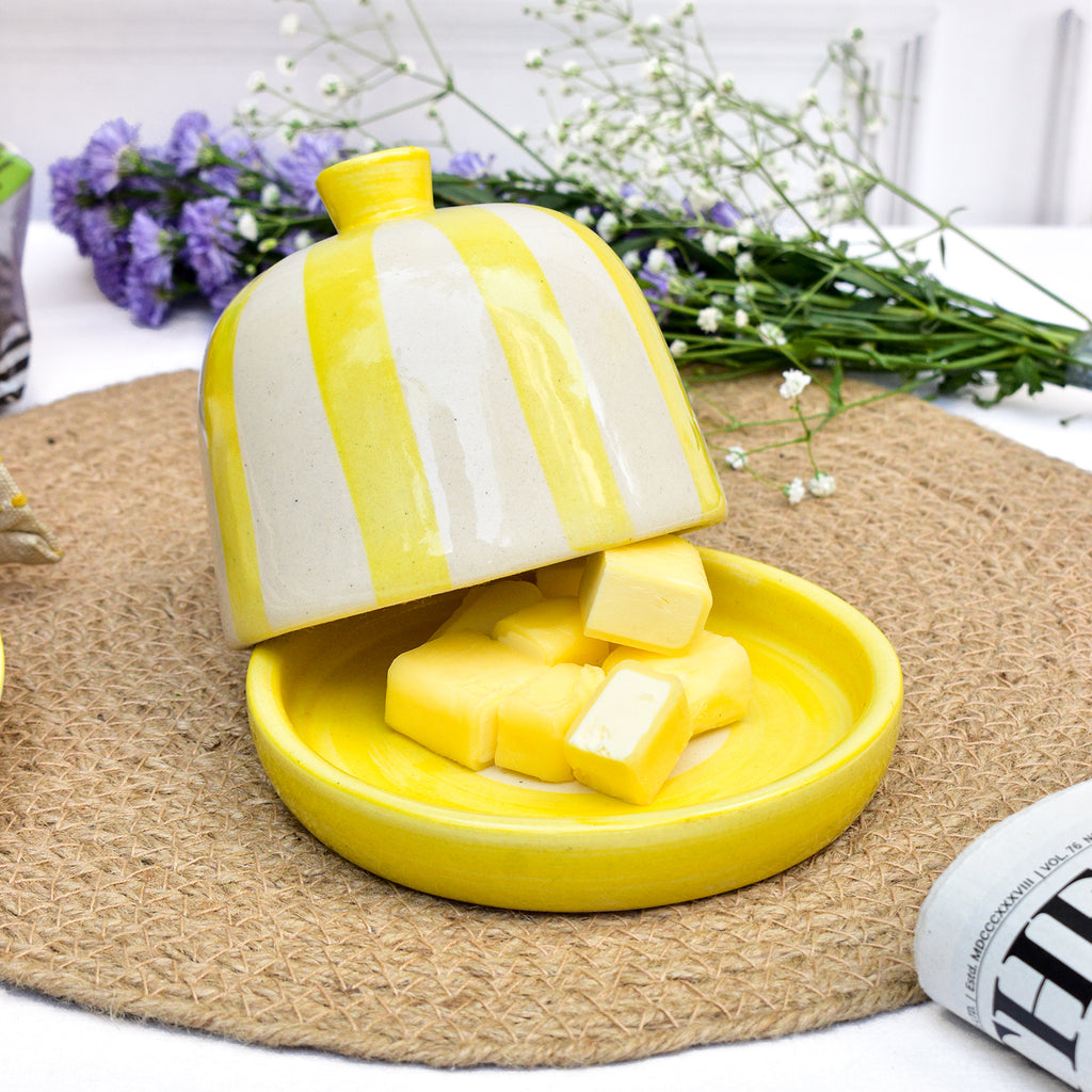 Ceramic Butter Dish - Yellow Stripe