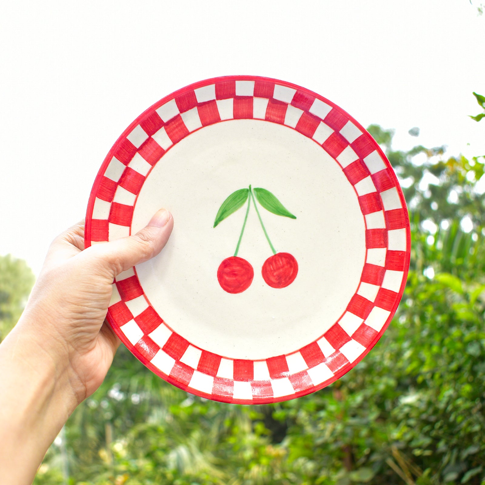 Ceramic Plate - Checked Cherry