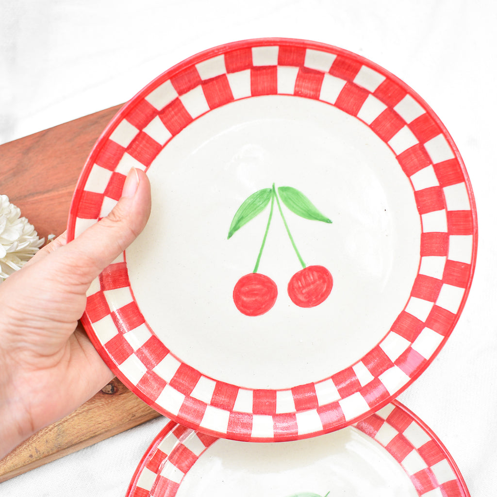 Ceramic Plate - Checked Cherry