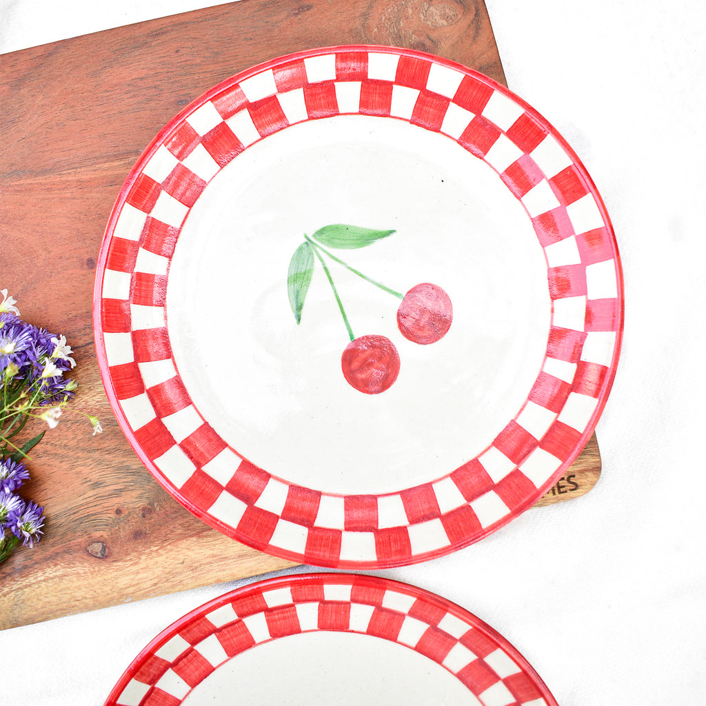 Ceramic Plate - Checked Cherry