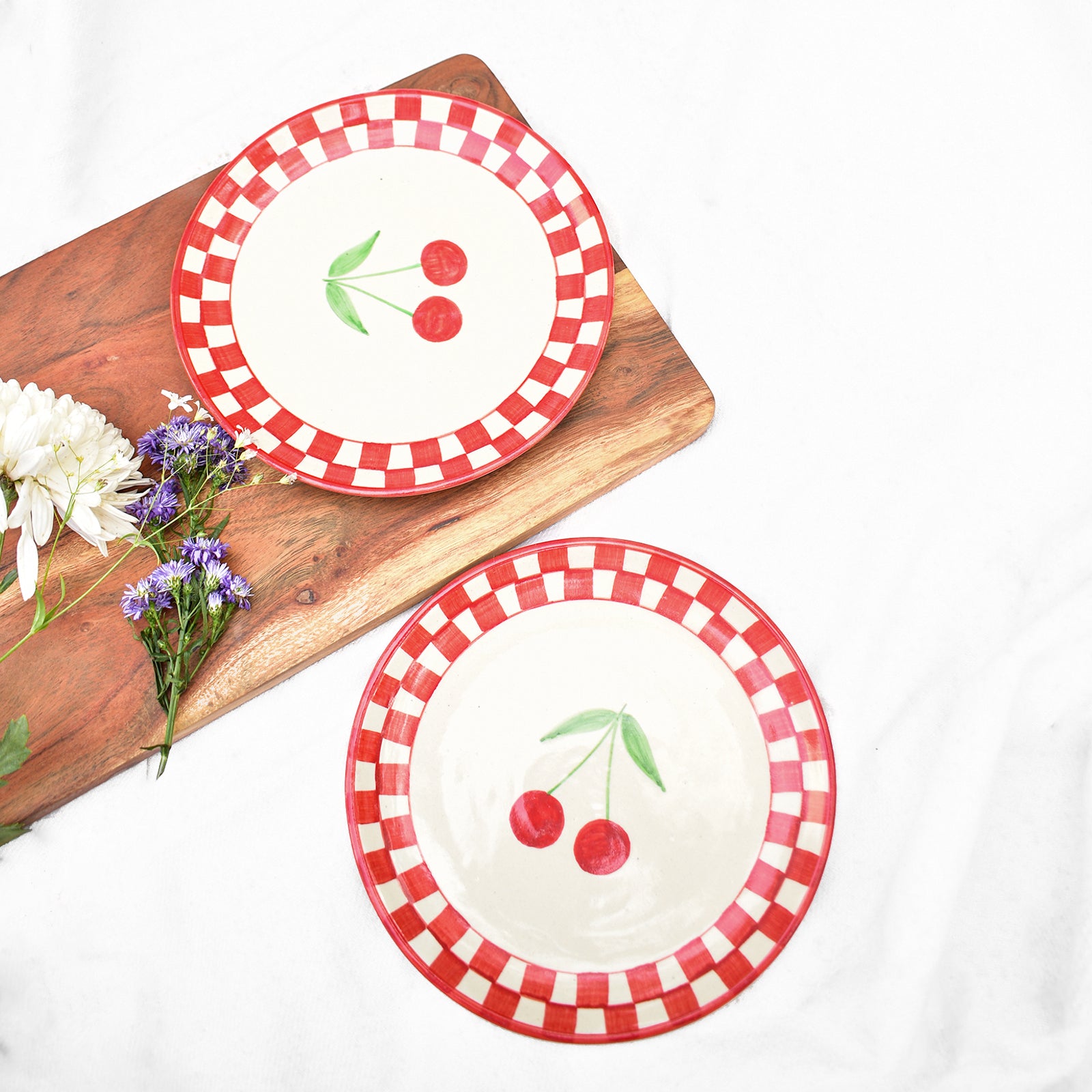 Ceramic Dessert Plate - Checked Cherry ( 7 inches )