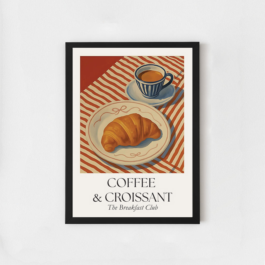 Coffee & Croissant Poster – Vintage Breakfast Wall Art Print