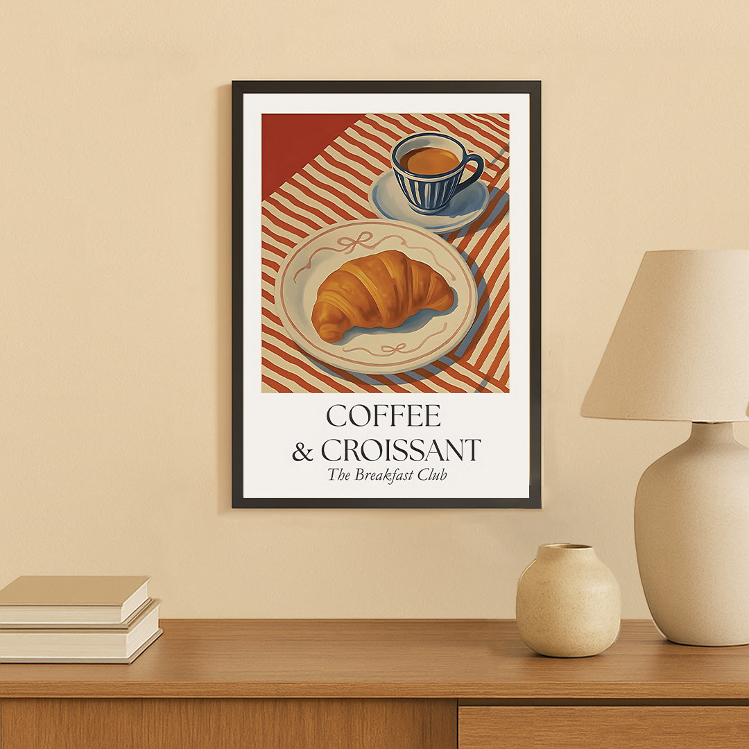 Coffee & Croissant Poster – Vintage Breakfast Wall Art Print