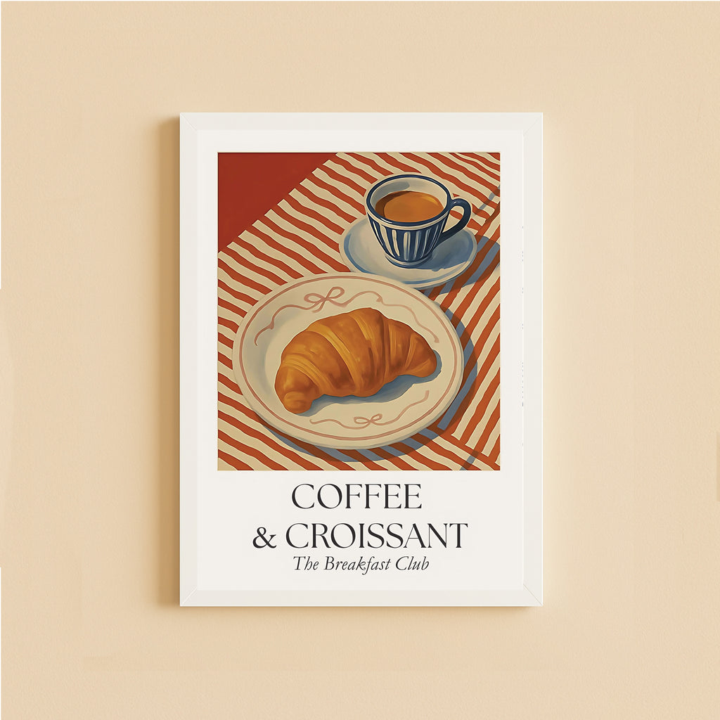 Coffee & Croissant Poster – Vintage Breakfast Wall Art Print