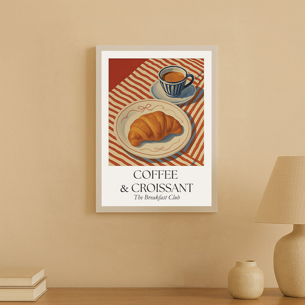 Coffee & Croissant Poster – Vintage Breakfast Wall Art Print