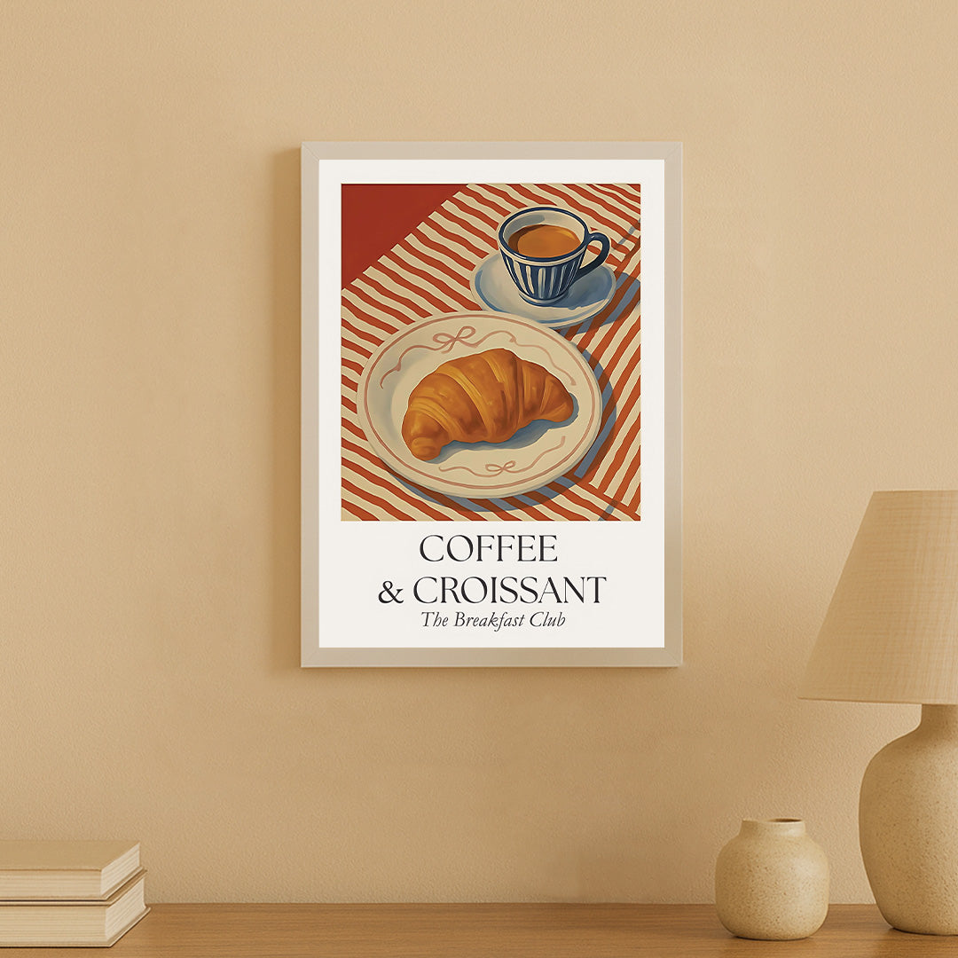 Coffee & Croissant Poster – Vintage Breakfast Wall Art Print