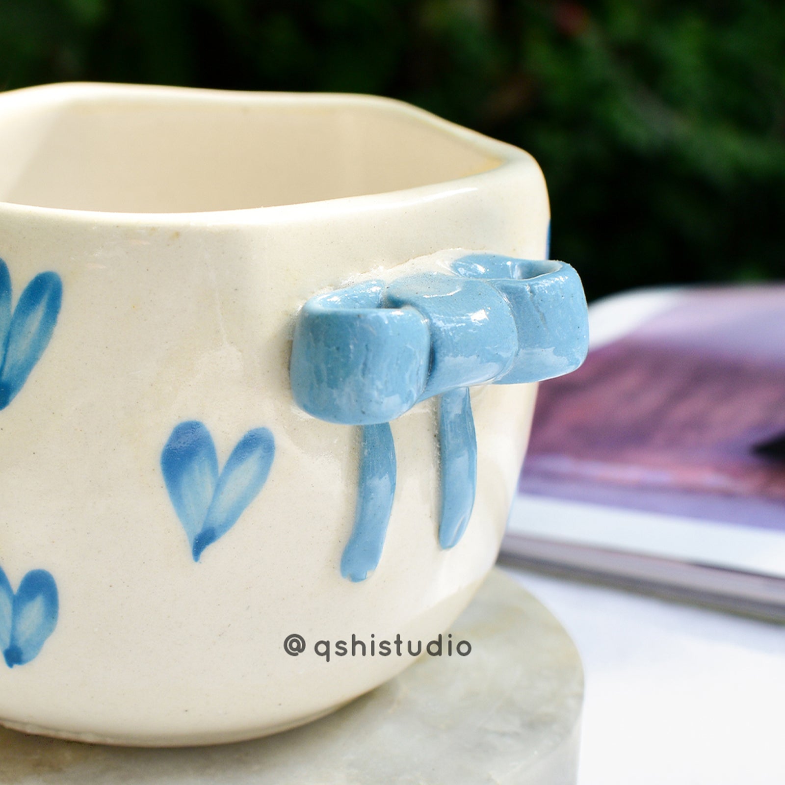 Ceramic Coffee Mug - Blue Heart Bow