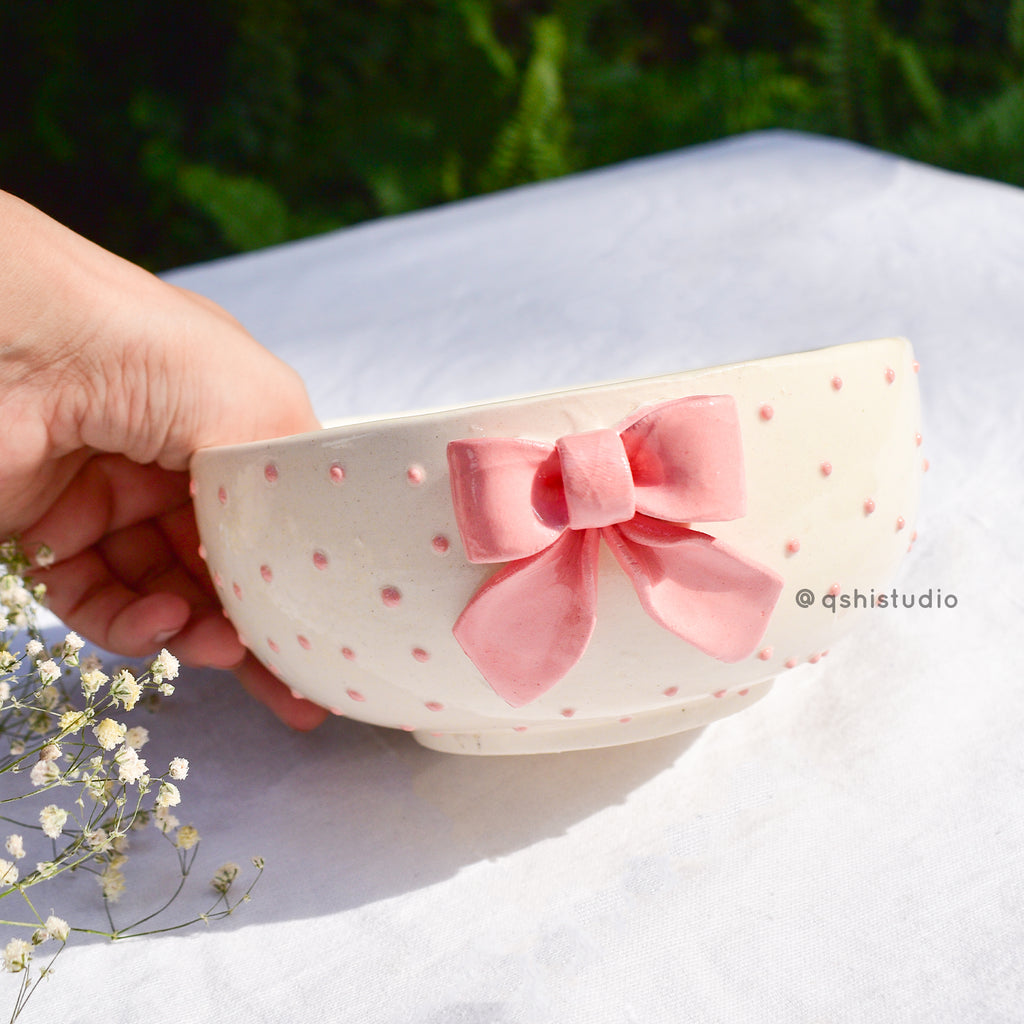 Ceramic Pinterest Bowl - Pink Bow