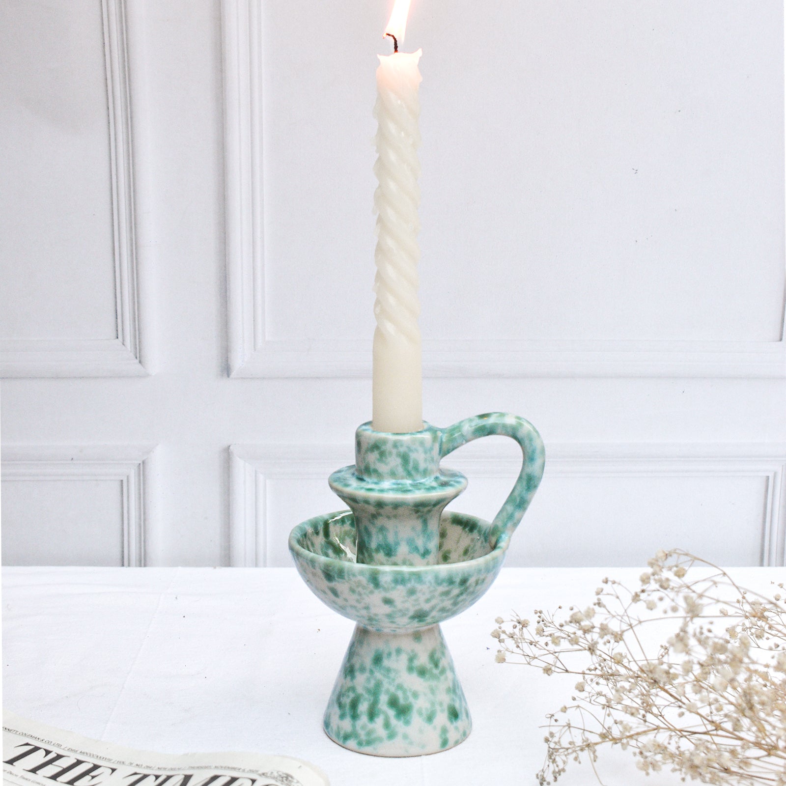 Ceramic Candle holder - Green Speckle