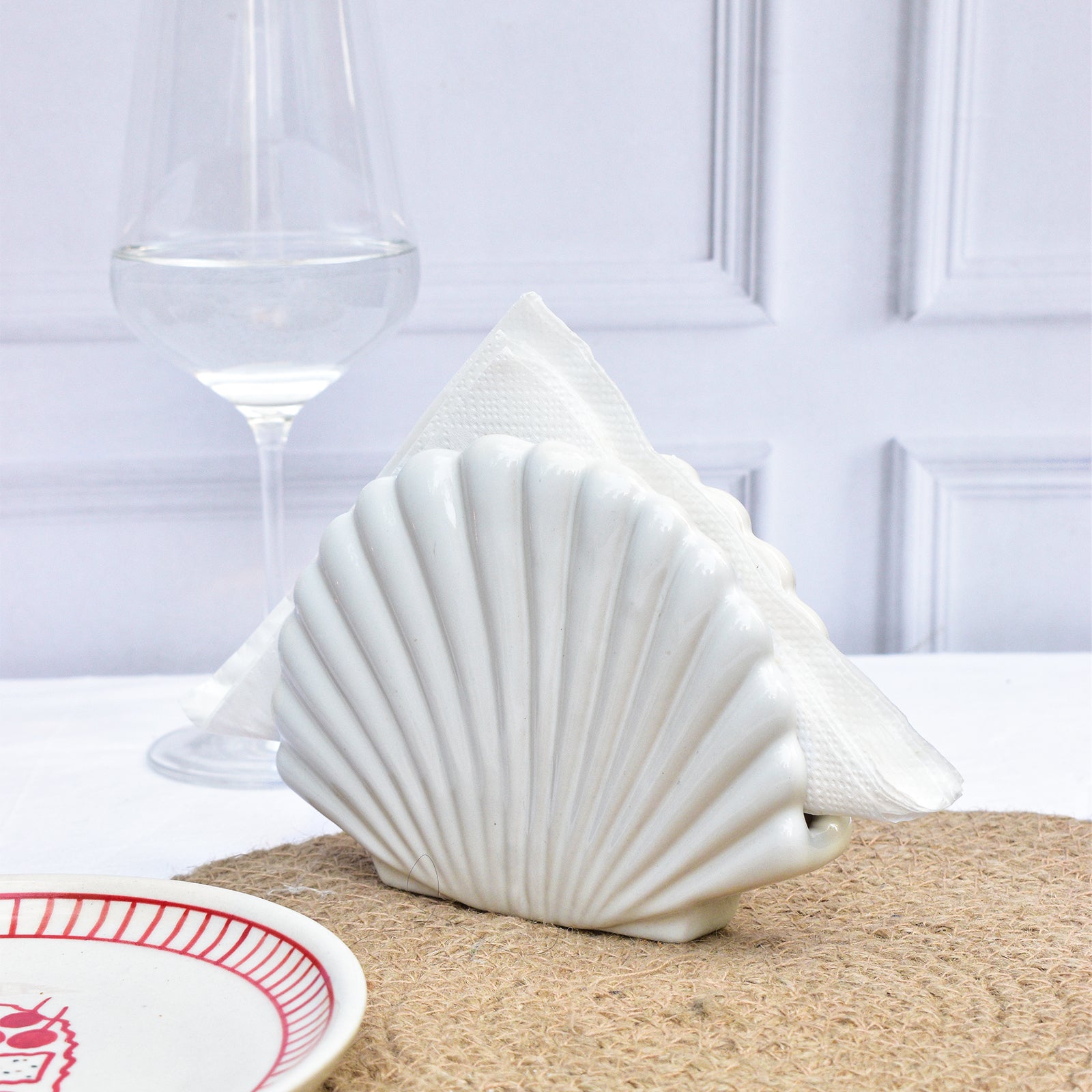 Ceramic Napkin Holder - White Shell