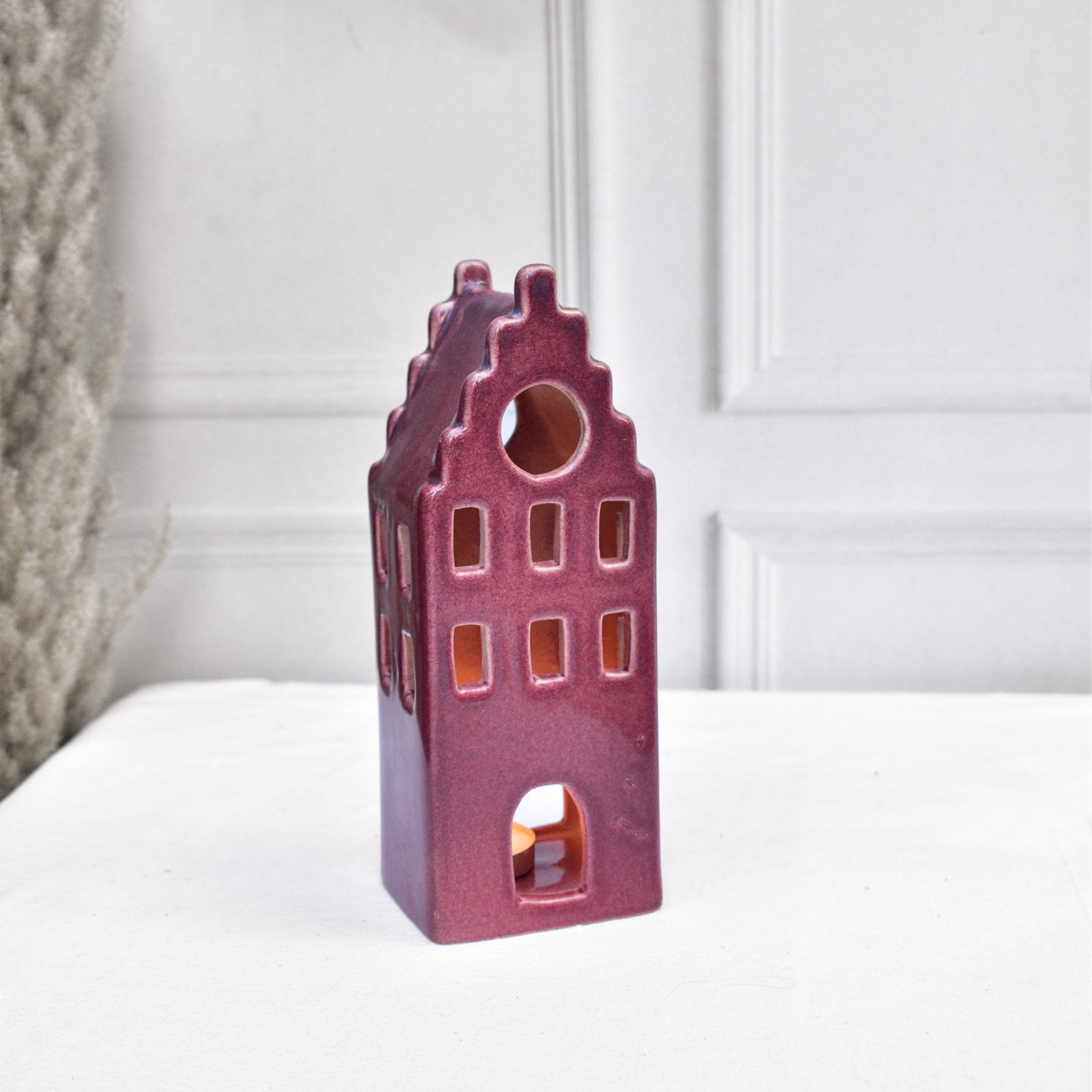 Ceramic Tealight\Dhoop Light Decor  - Maroon House Miniature