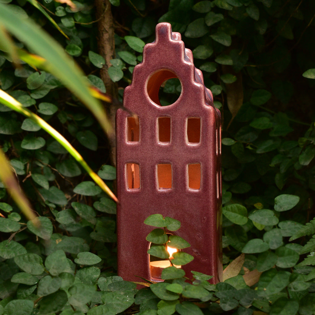 Ceramic Tealight\Dhoop Light Decor  - Maroon House Miniature