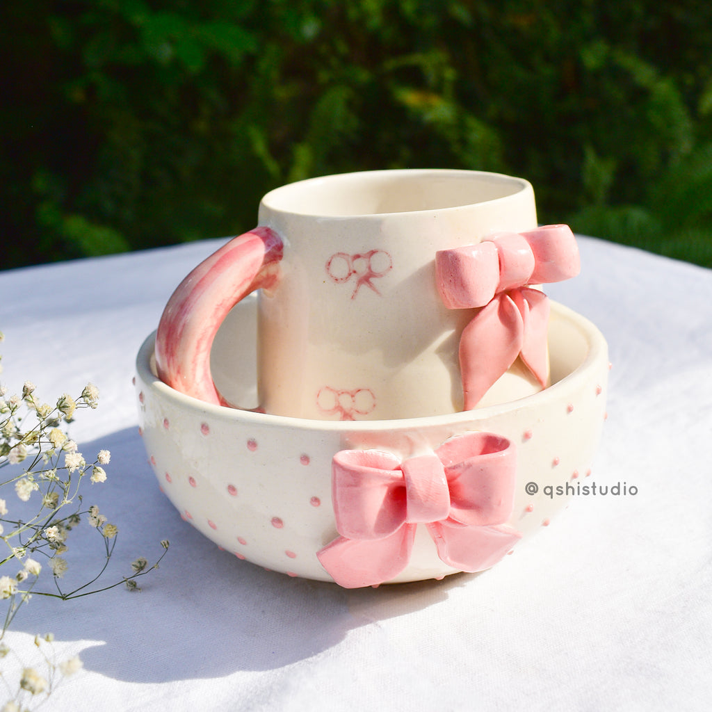 Ceramic Pinterest Bowl - Pink Bow
