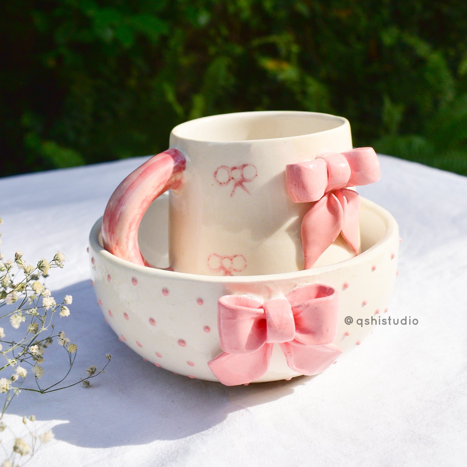 Ceramic Pinterest Bowl - Pink Bow