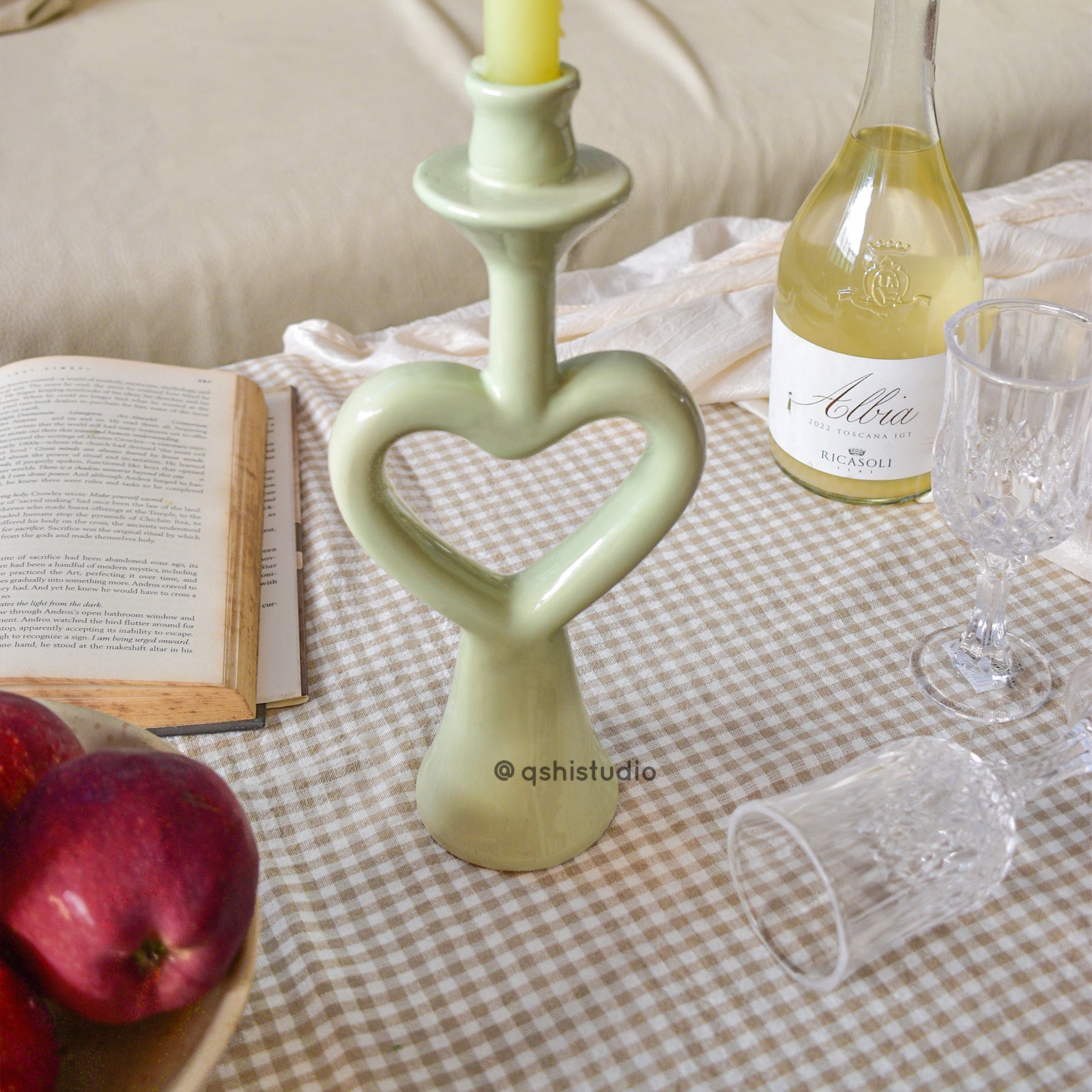 Ceramic Candle Stand - Green Heart