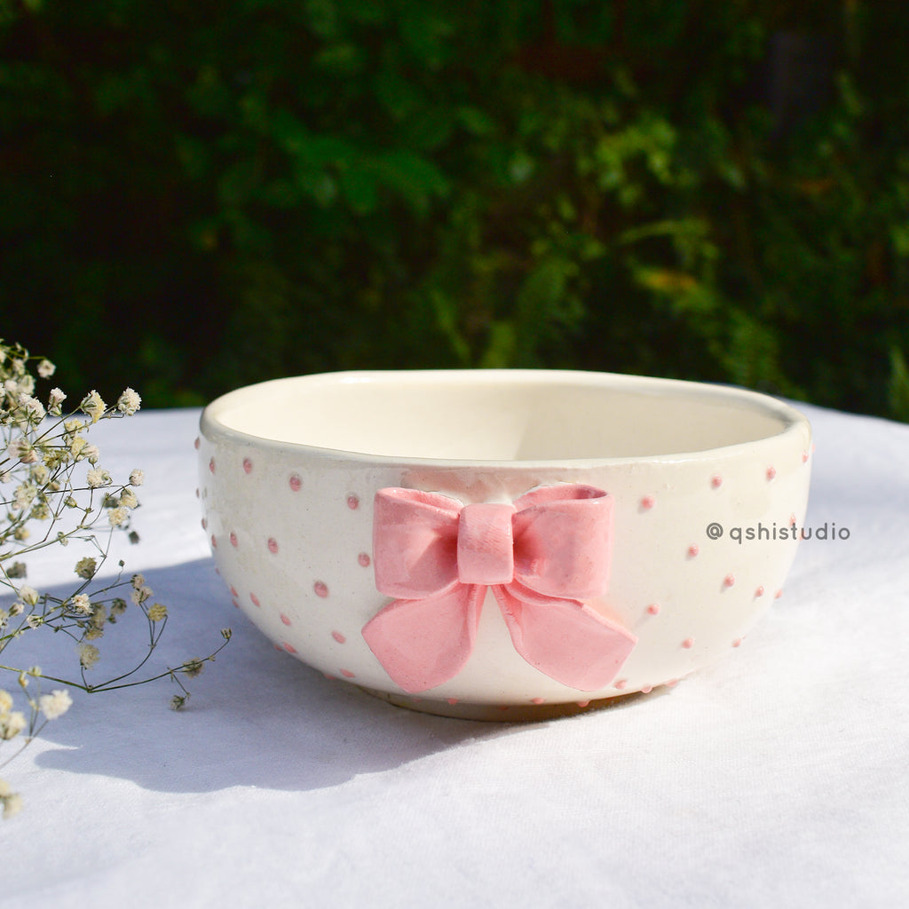 Ceramic Pinterest Bowl - Pink Bow