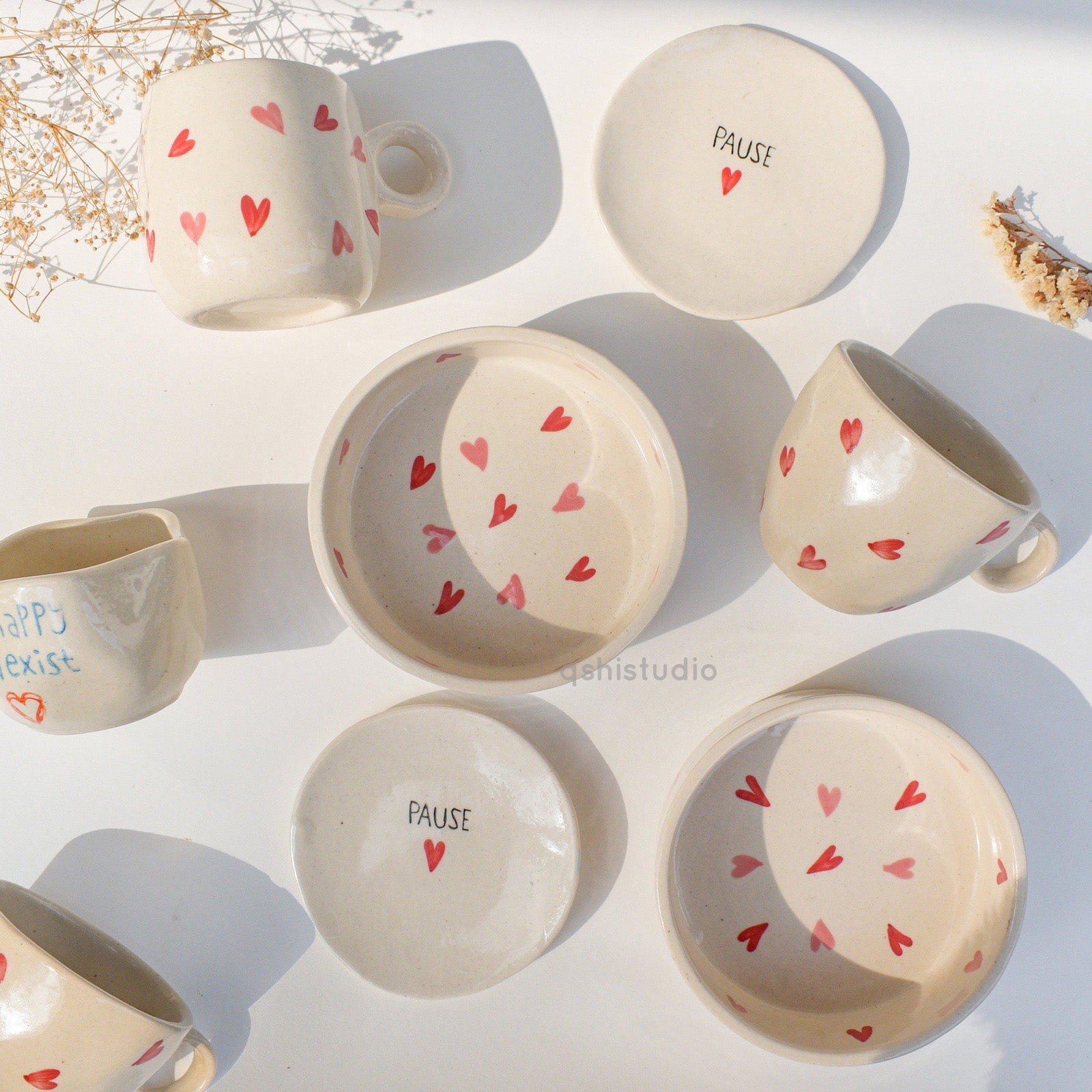 Handmade Ceramic Breakfast Bowl - Twin Heart