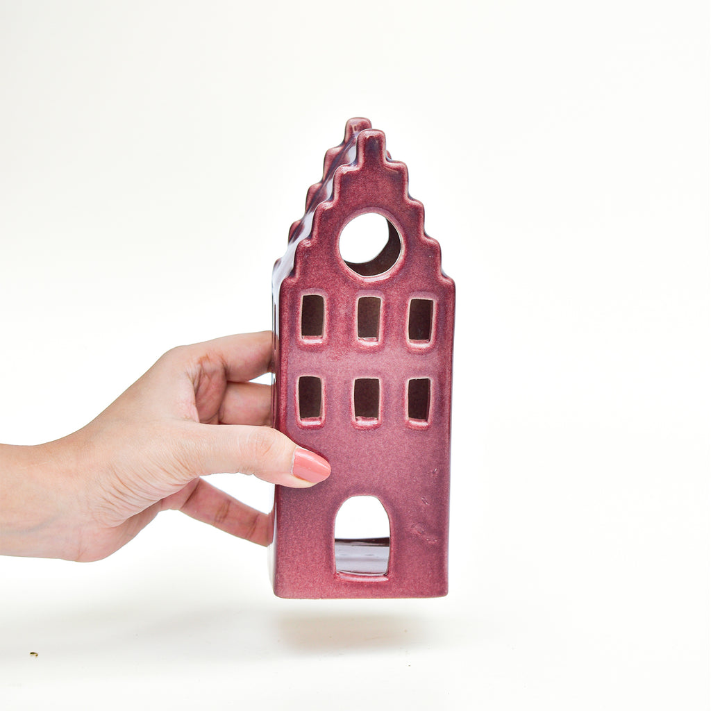 Ceramic Tealight\Dhoop Light Decor  - Maroon House Miniature