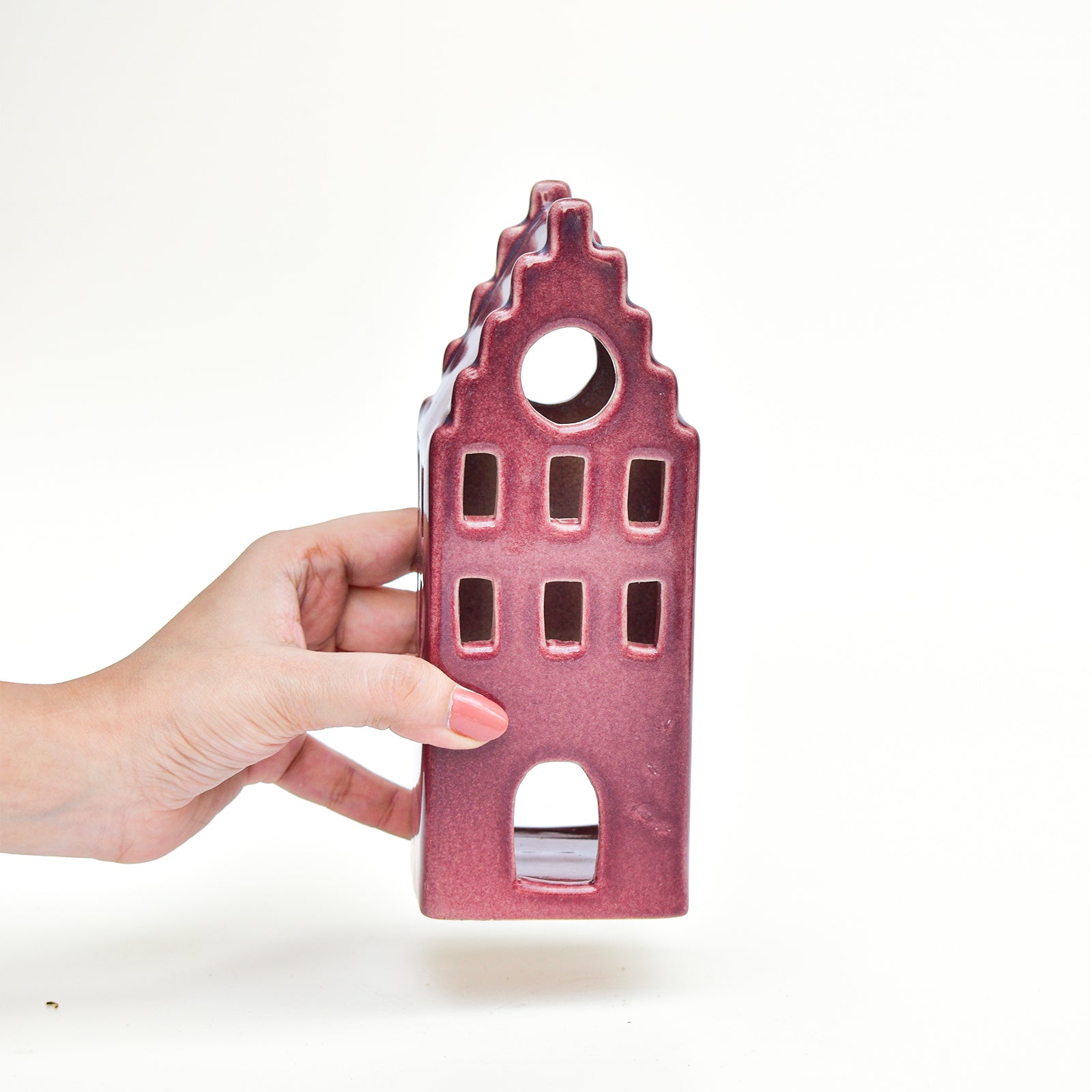 Ceramic Tealight\Dhoop Light Decor  - Maroon House Miniature