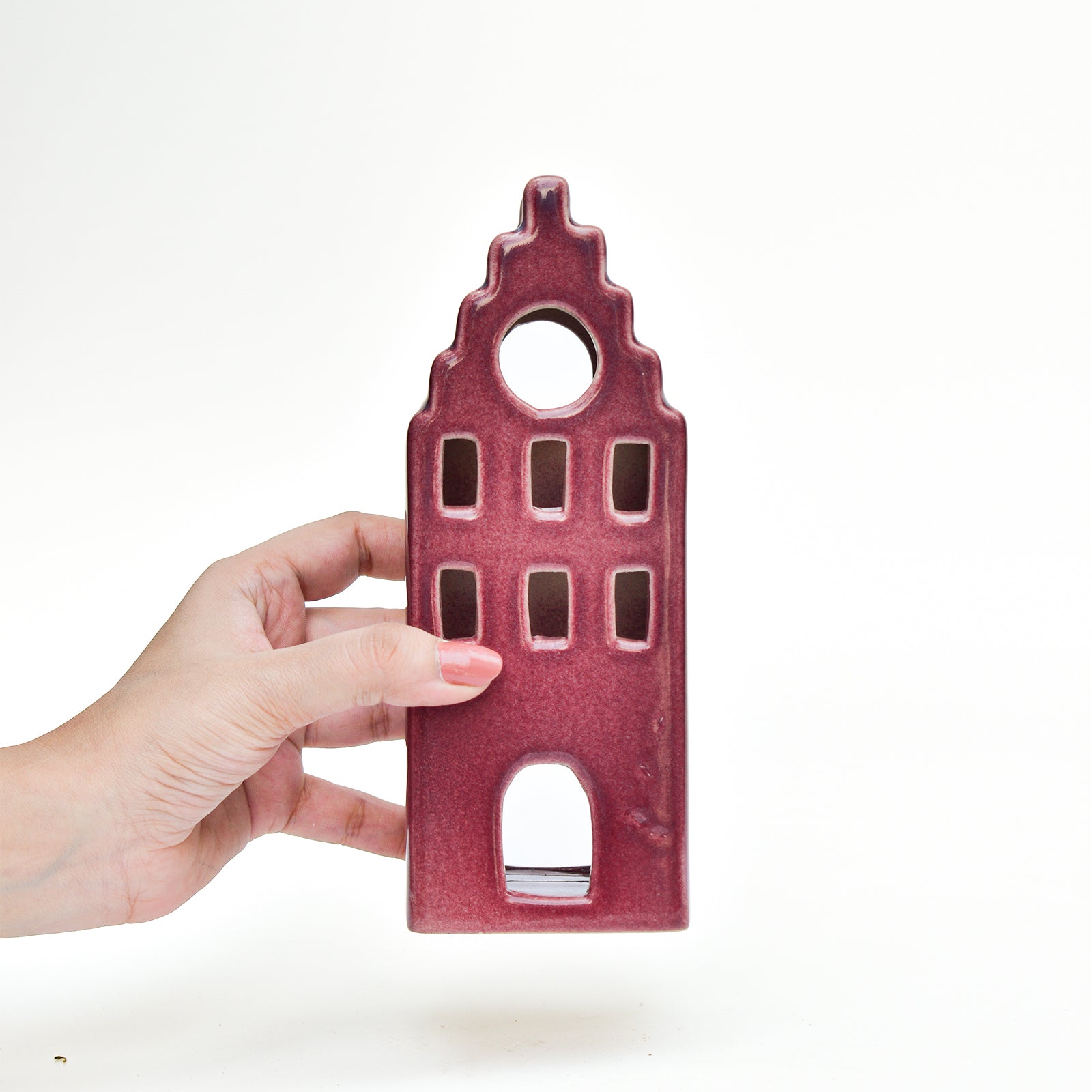 Ceramic Tealight\Dhoop Light Decor  - Maroon House Miniature