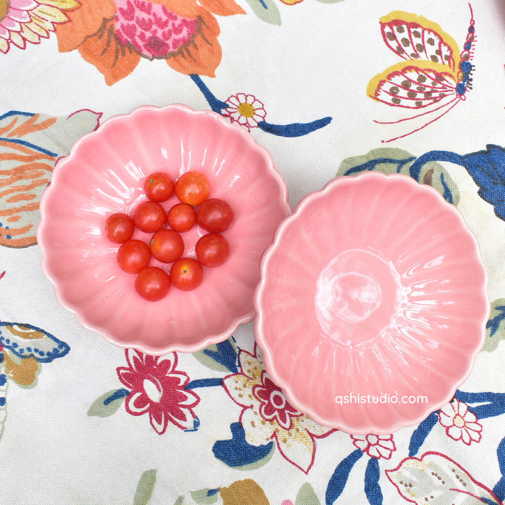 Ceramic Snack Bowl - Pink Scallop ( 1 pc )