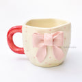 Ceramic Handmade Coffee Mug - Pink Dots Bow
