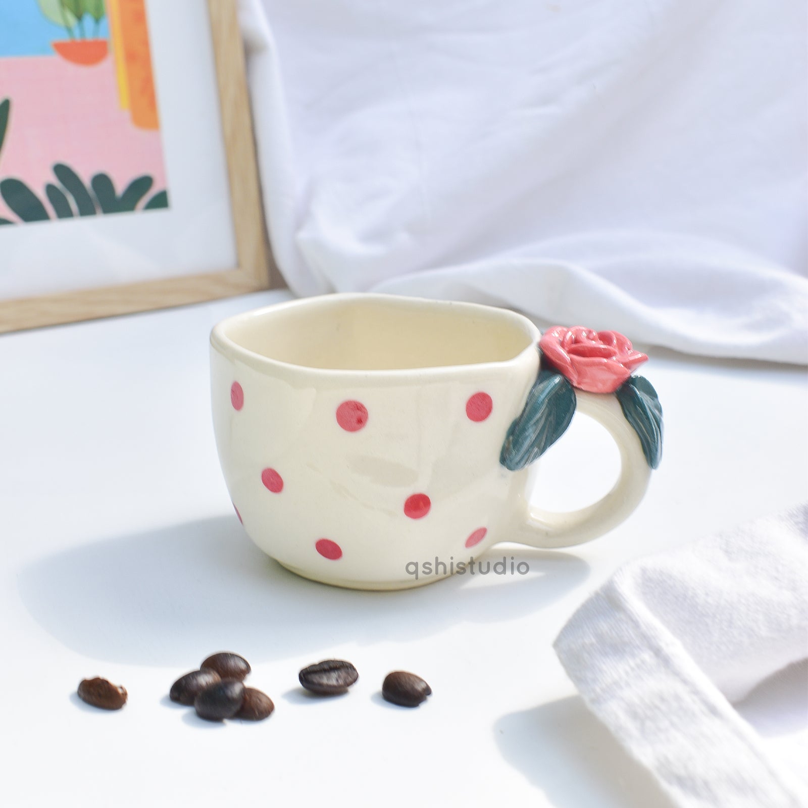 Pinterest Ceramic Mug - Red Rose Bush Dots