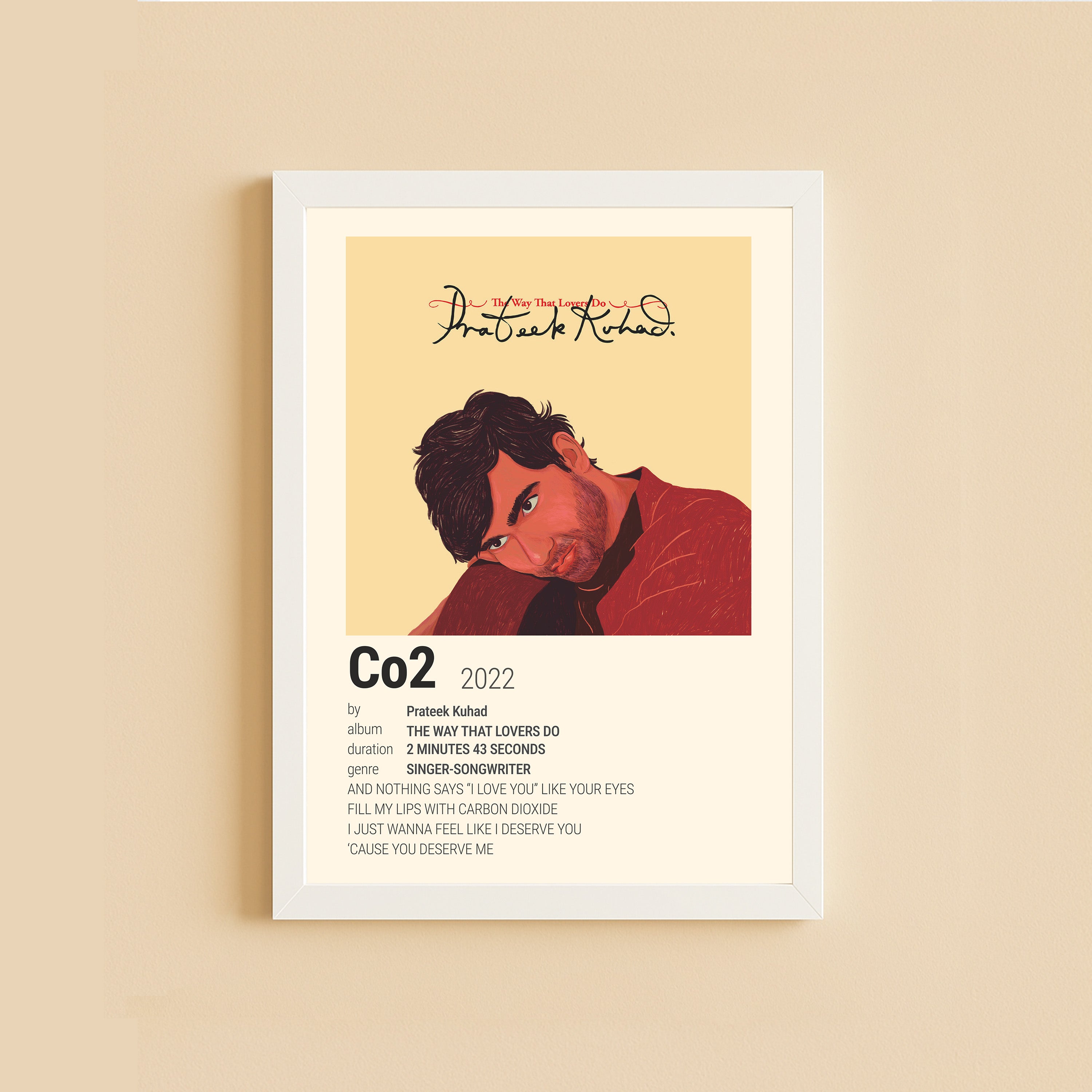 CO2 Music Lyrics Poster – Indie Love Song Wall Art Print