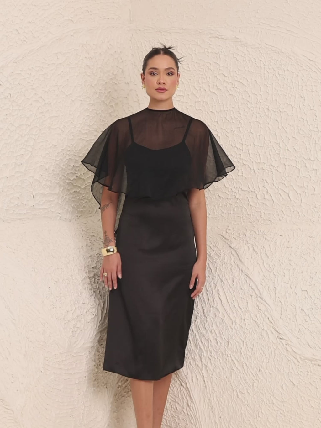 Black Satin Slip Dress With Dupatta