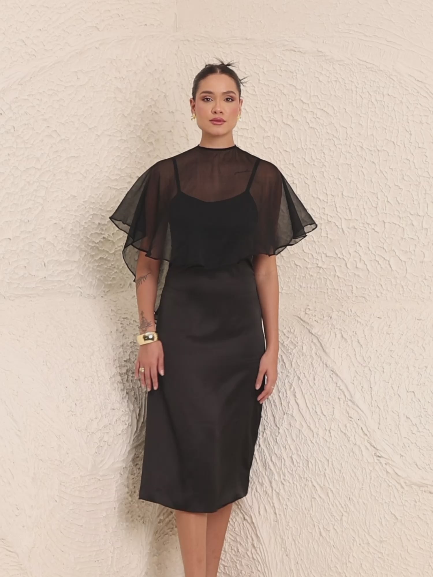 Black Satin Slip Dress With Dupatta