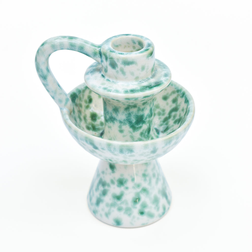 Ceramic Candle holder - Green Speckle