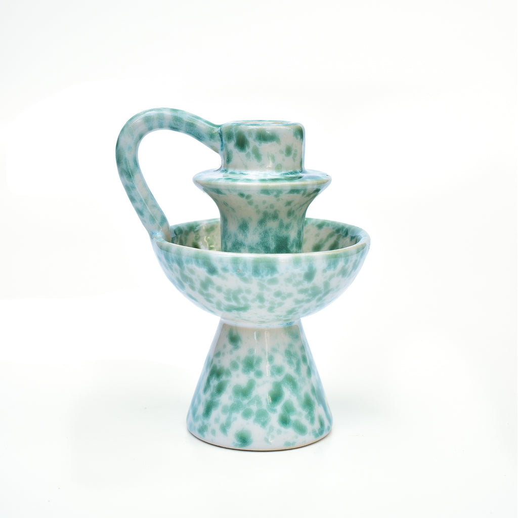 Ceramic Candle holder - Green Speckle