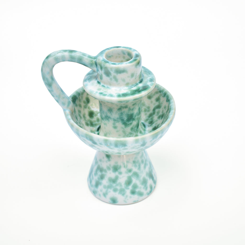 Ceramic Candle holder - Green Speckle