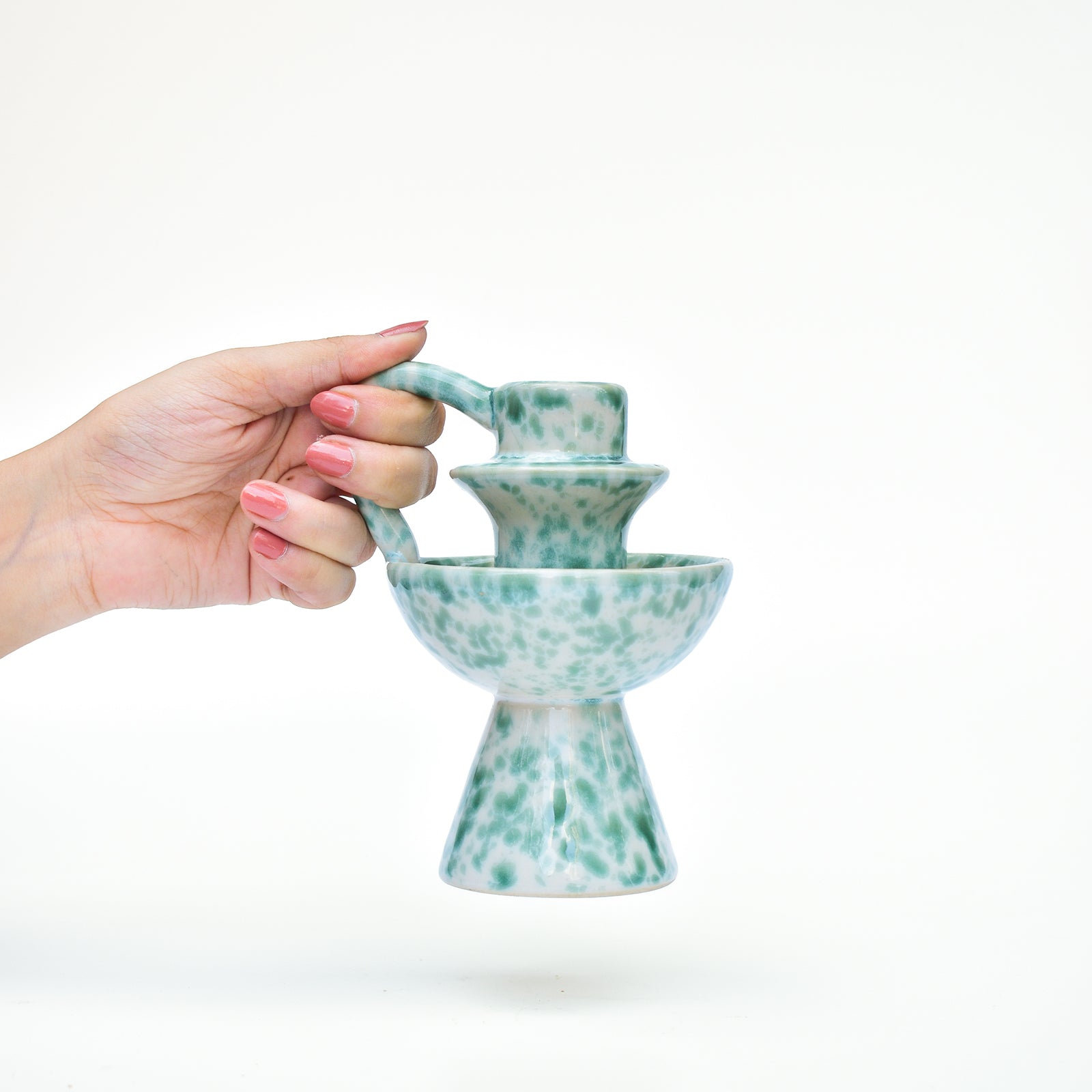 Ceramic Candle holder - Green Speckle