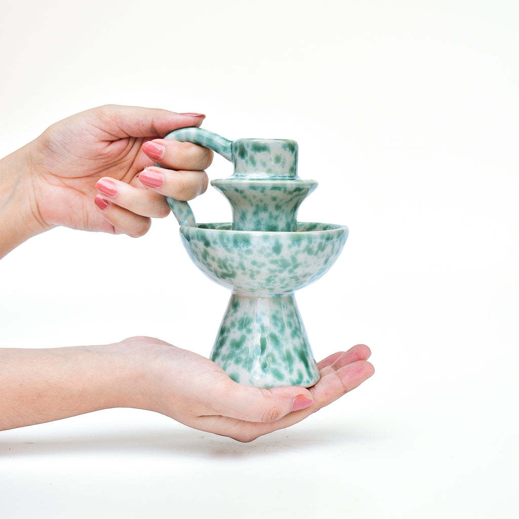 Ceramic Candle holder - Green Speckle