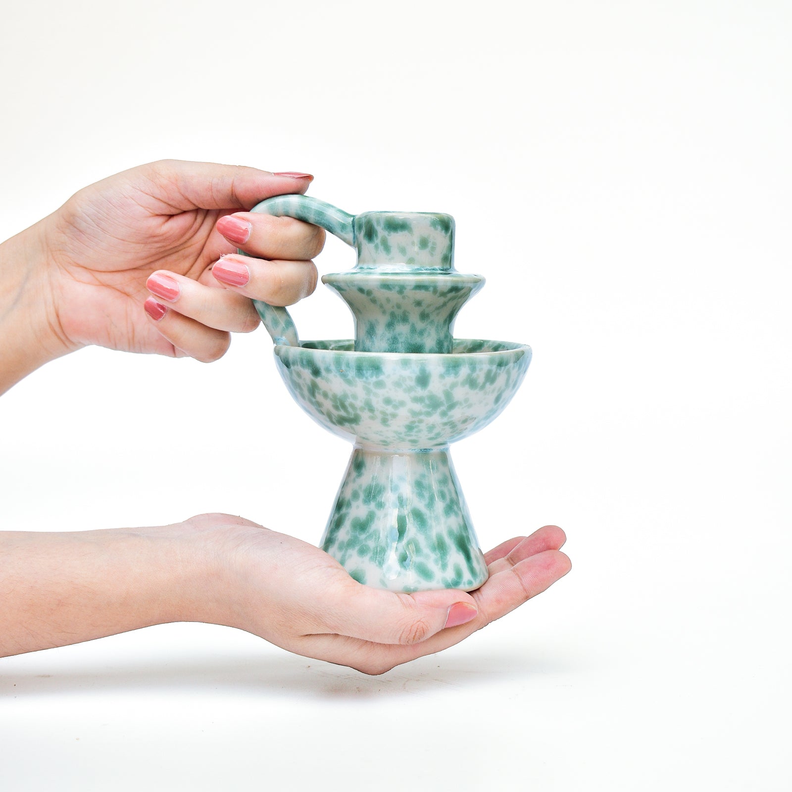 Ceramic Candle holder - Green Speckle