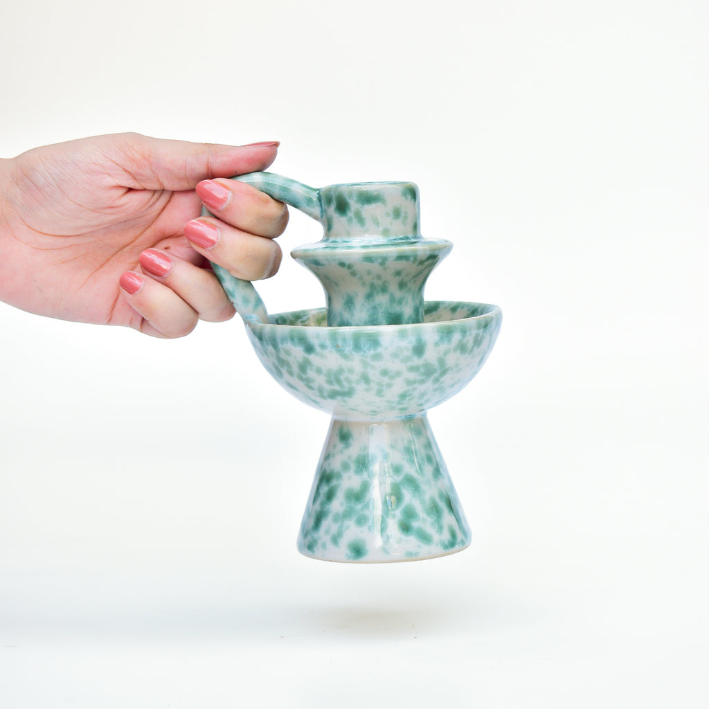 Ceramic Candle holder - Green Speckle
