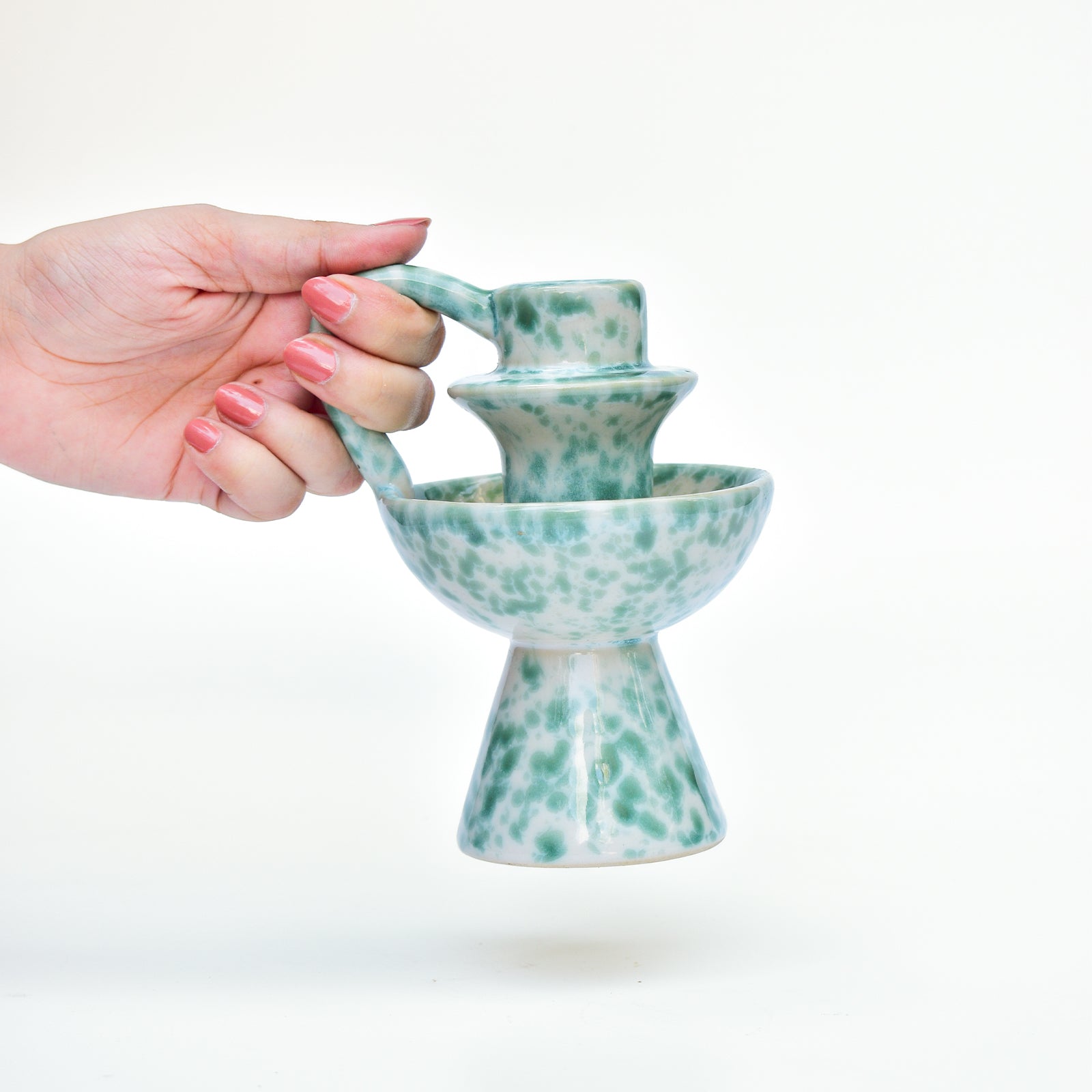 Ceramic Candle holder - Green Speckle