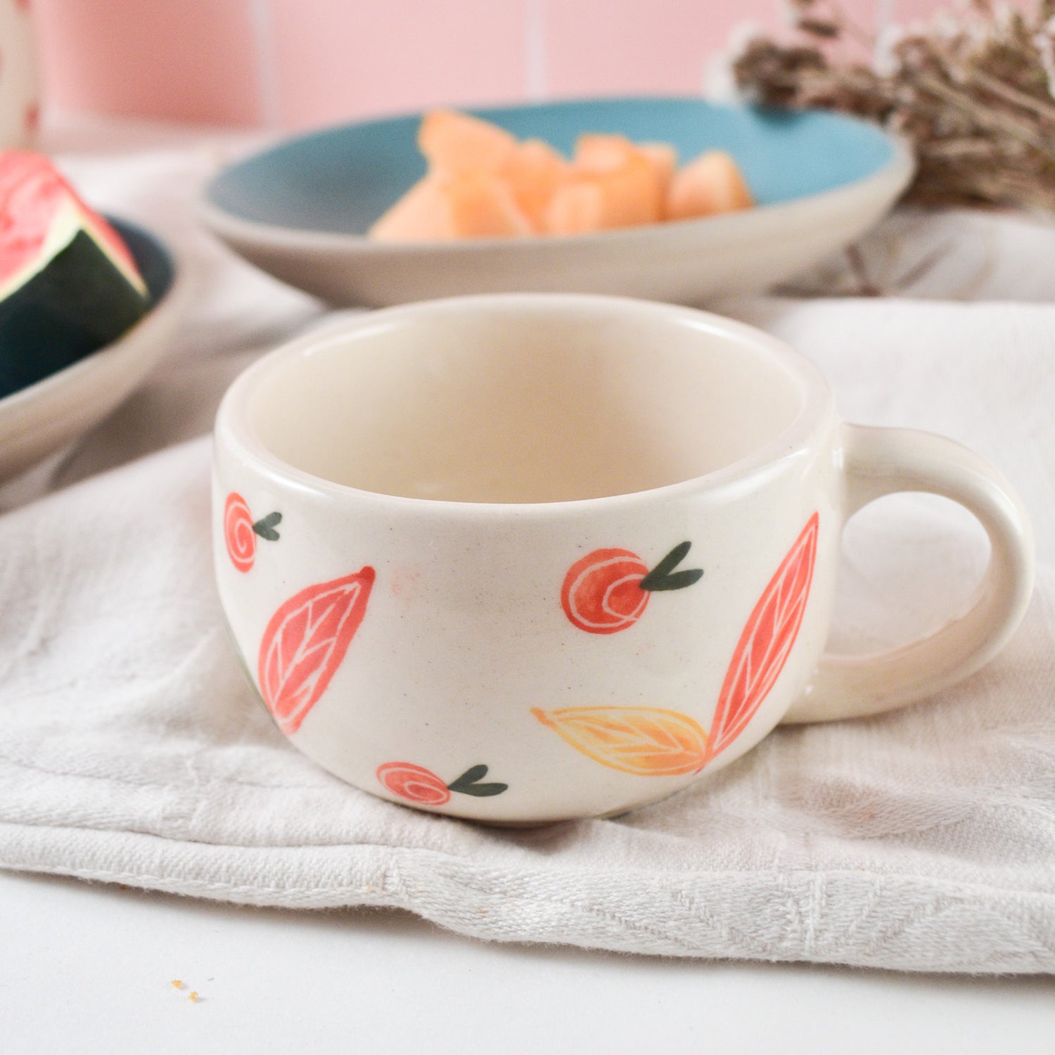 orange ceramic tea cups