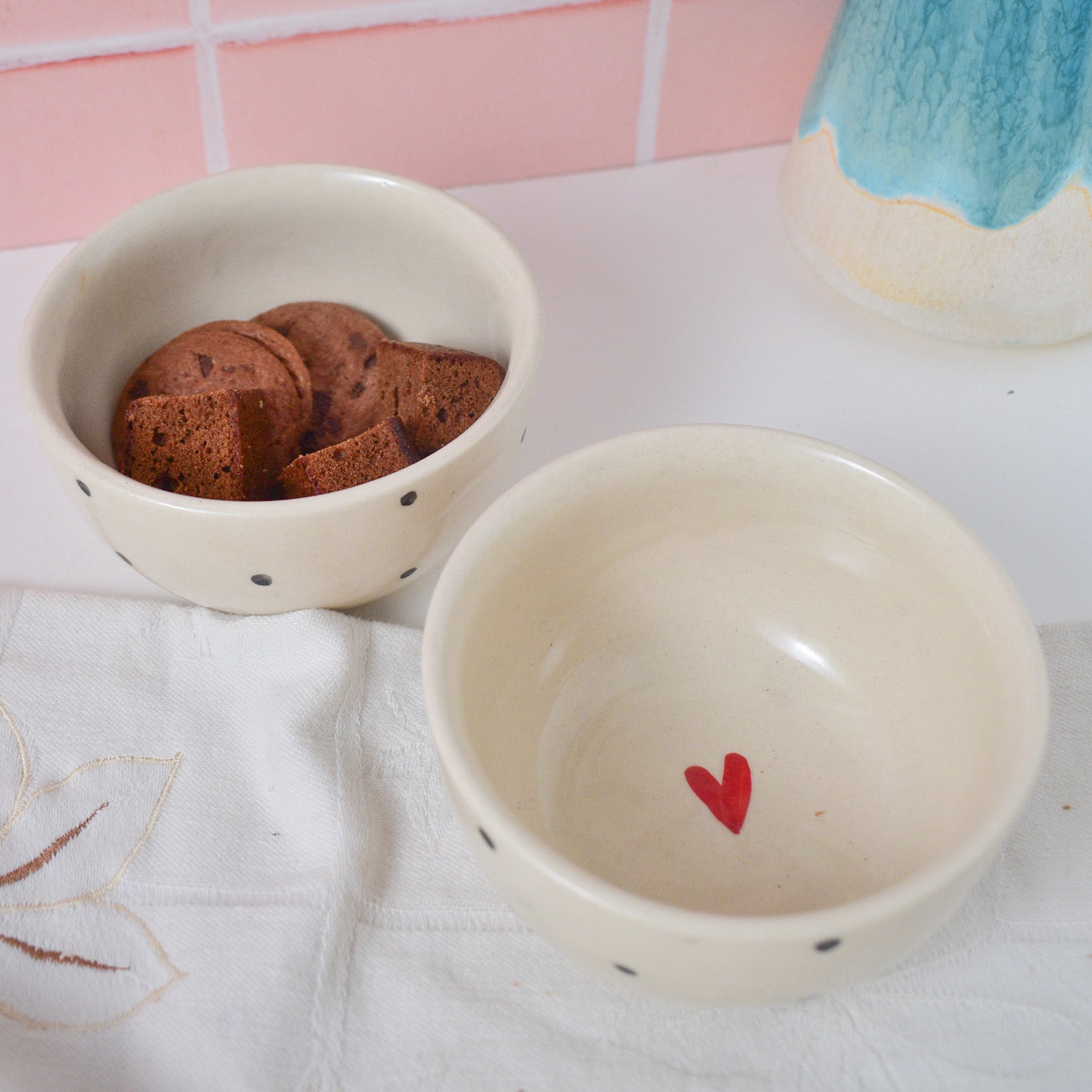 polka love ceramic breakfast bowl