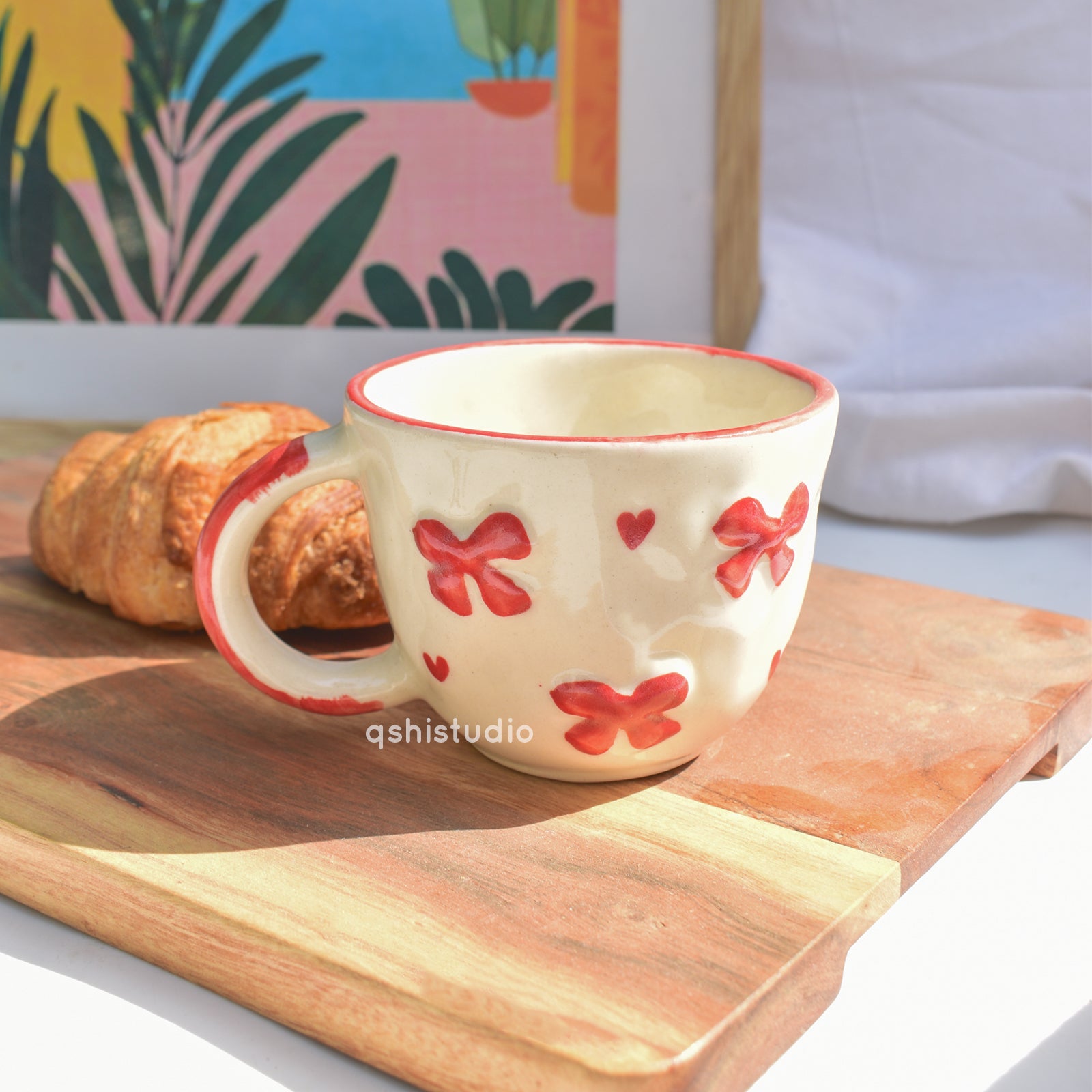 Ceramic Coffee Mug - Red Heart Bow
