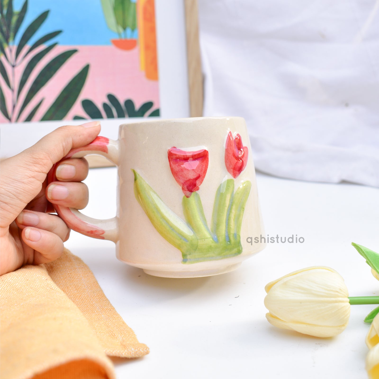 Handmade Ceramic Mug - Two Tulips