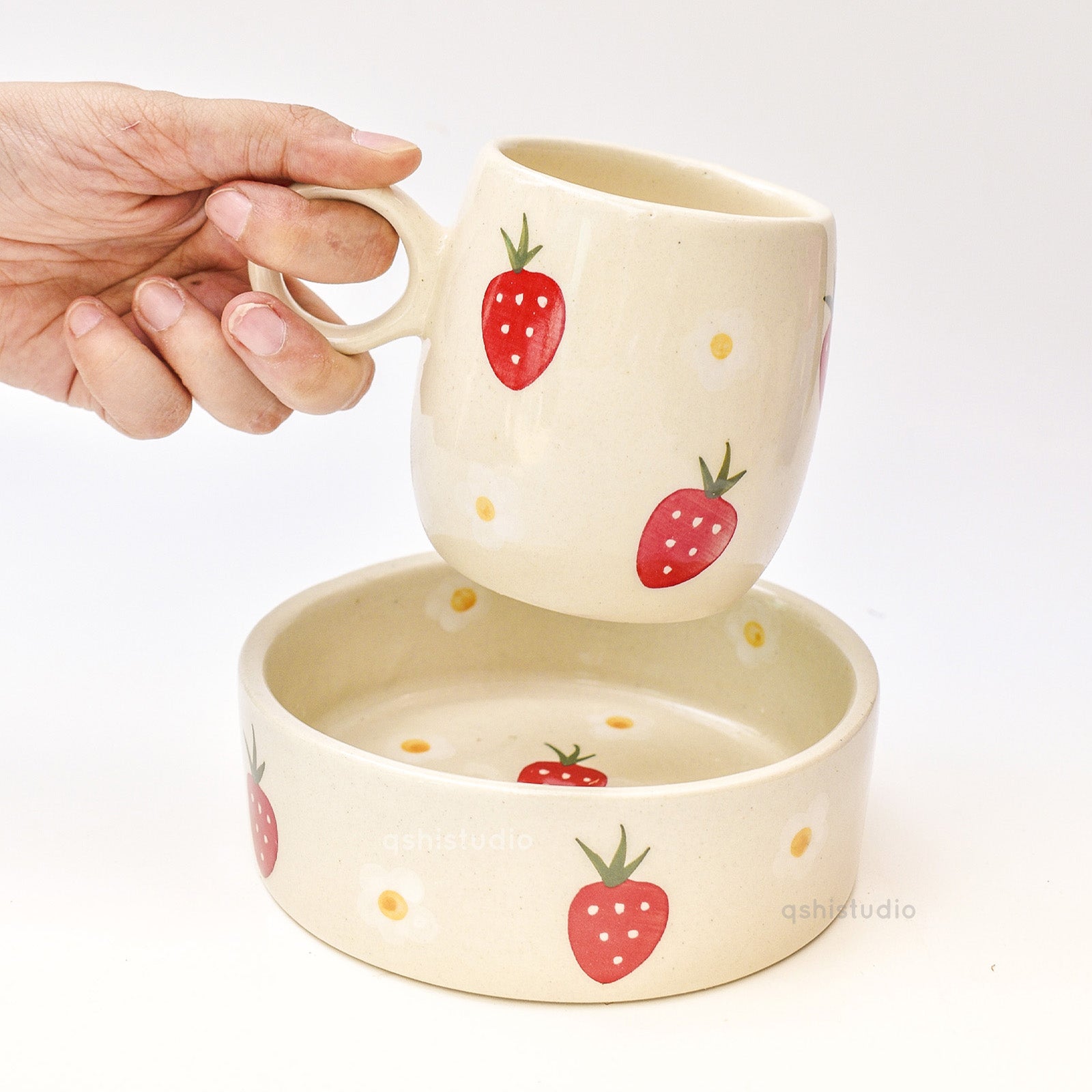 Strawberry Ceramic Breakfast Set - Mug, Bowl & Coaster