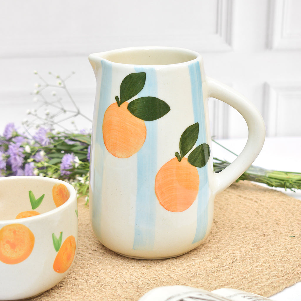Ceramic Jug - Blue Stripe Orange